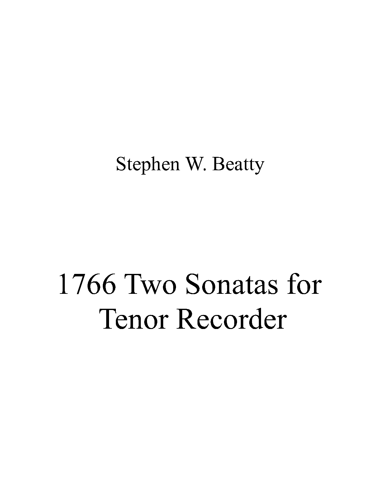 Two Sonatas for Tenor Recorder
