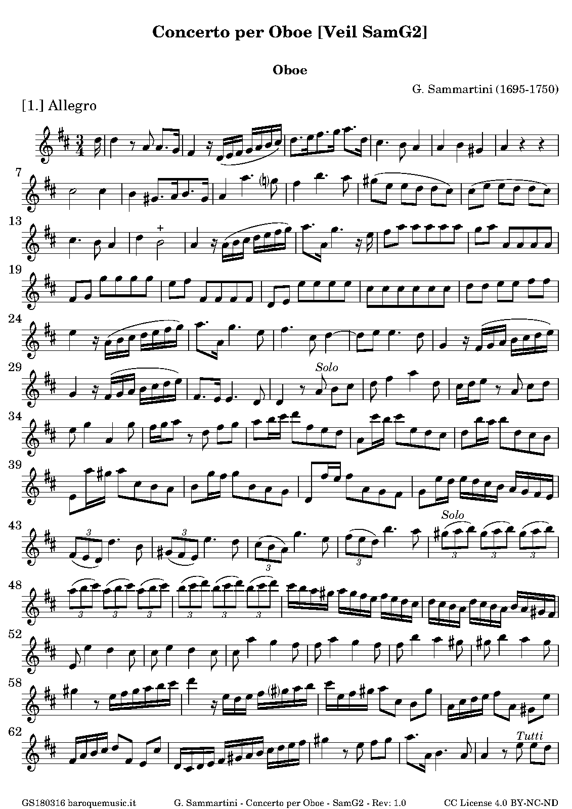 Oboe Concerto in D major, IGS 12 (Sammartini, Giuseppe) IMSLP