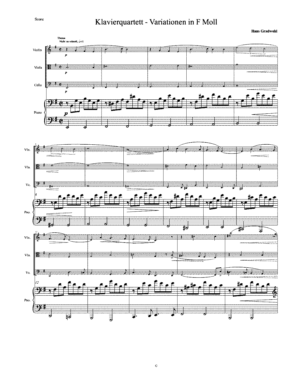 Variations in E minor for Piano Quartet (Gradwohl, Hans) - IMSLP