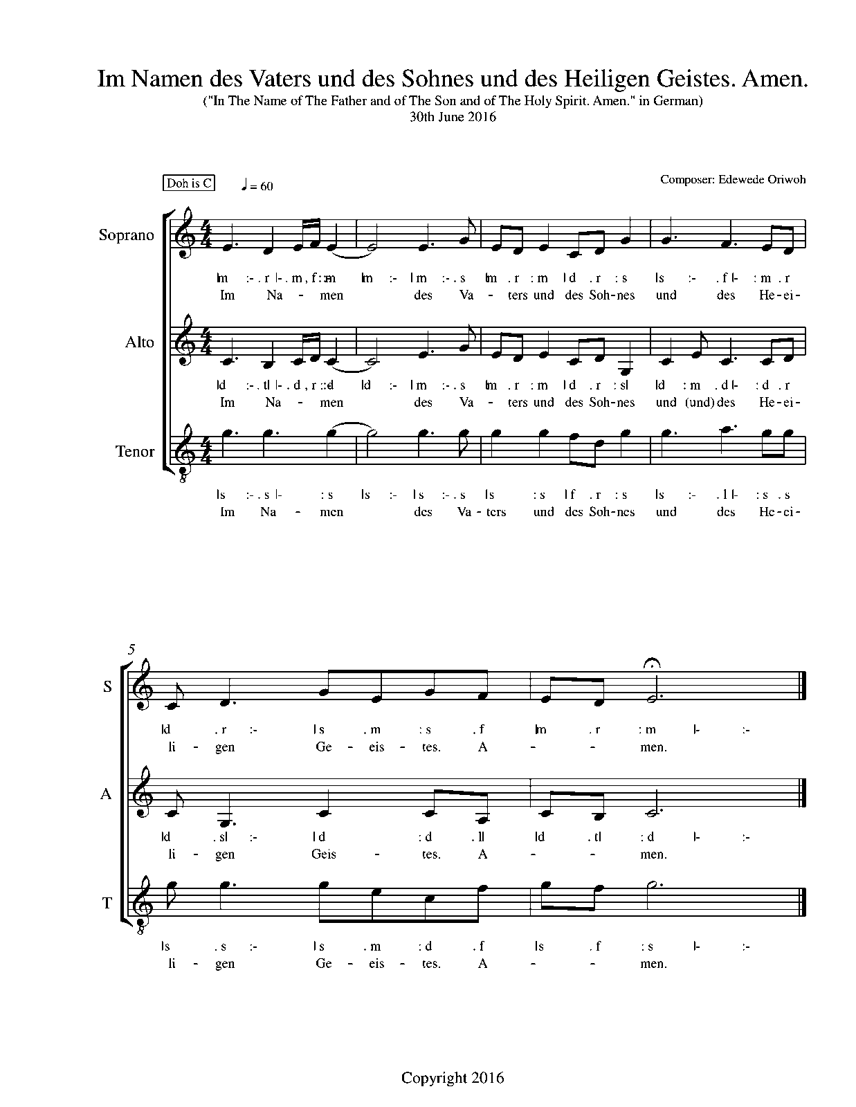 Im Namen des Vaters und des Sohnes und des Heiligen Geistes. Amen. (Oriwoh, Edewede) IMSLP