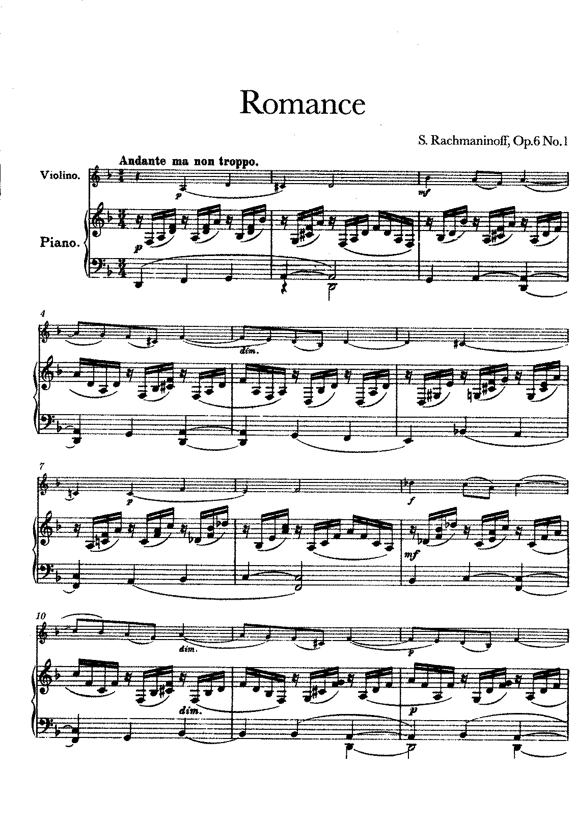 Рахманинов Ноты для скрипки и фортепиано