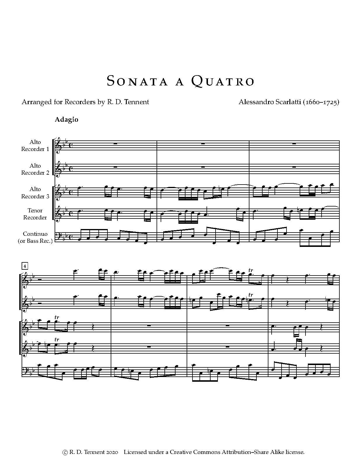 Sonata for 2 Flutes, 2 Violins and Continuo in A major (Scarlatti