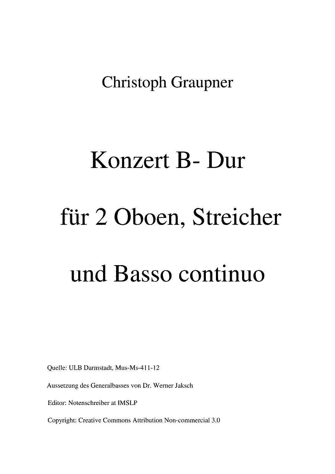 Concerto for 2 Oboes in B-flat major, GWV 341 (Graupner, Christoph) - IMSLP