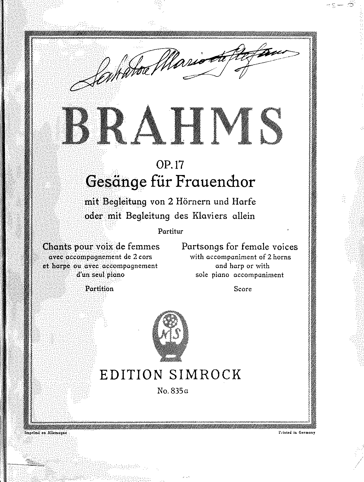 4 Songs, Op.17 (Brahms, Johannes) - IMSLP: Free Sheet Music PDF Download