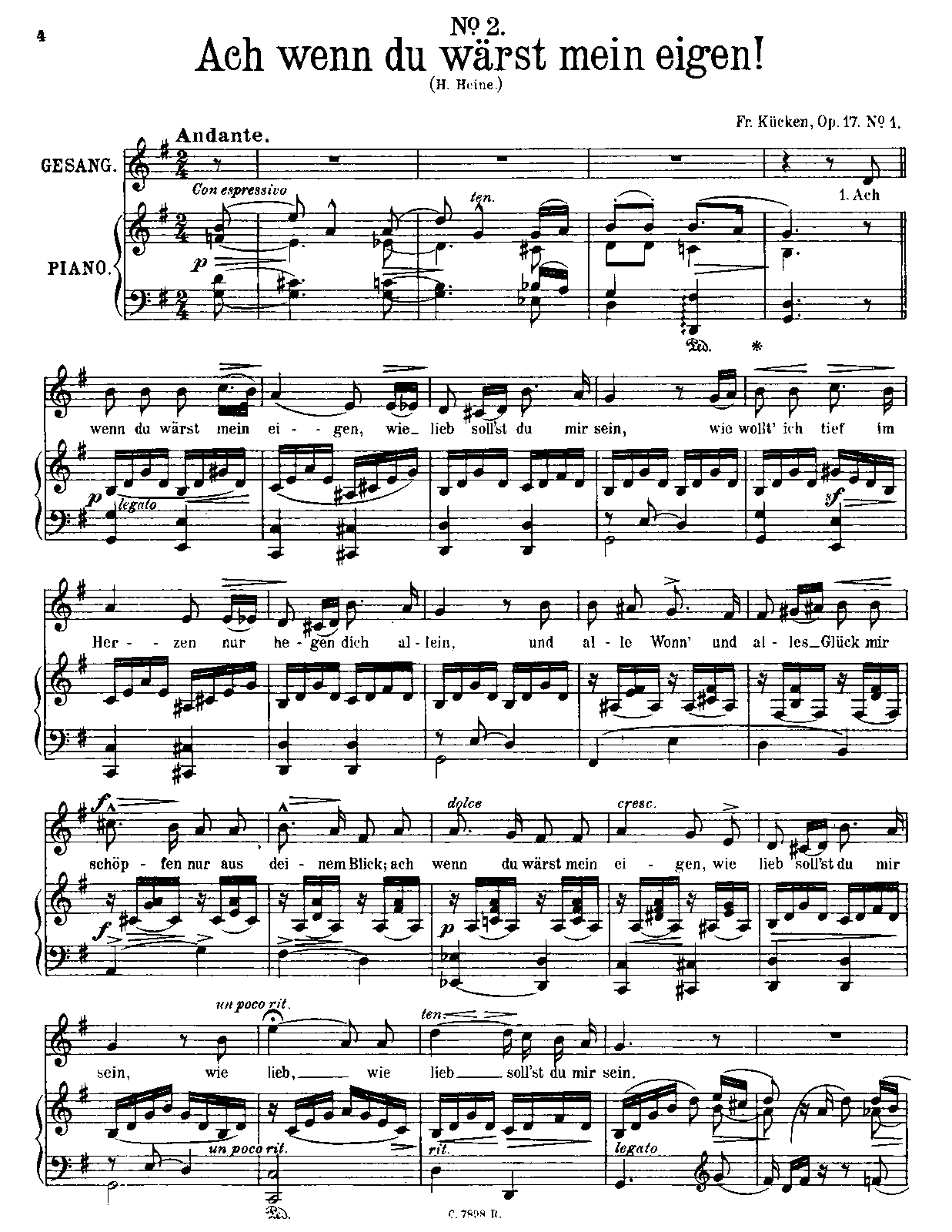 Klaviernoten über Sieben Brücken Mußt Du Gehen 5 Lieder, Op.17 (Kücken, Friedrich Wilhelm) - IMSLP