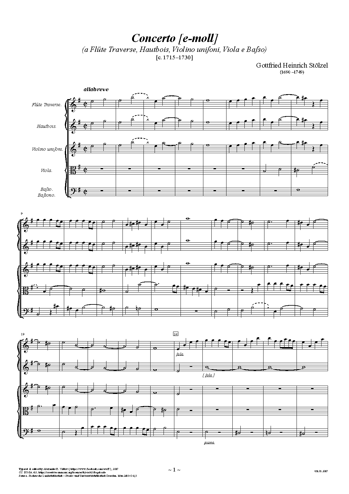 Concerto for Flute and Oboe in E minor (Stölzel, Gottfried Heinrich