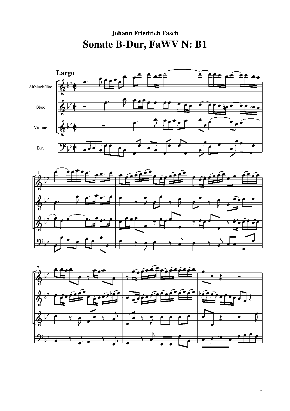 Sonata for Oboe, Recorder, Violin and Continuo, FaWV NB1 (Fasch