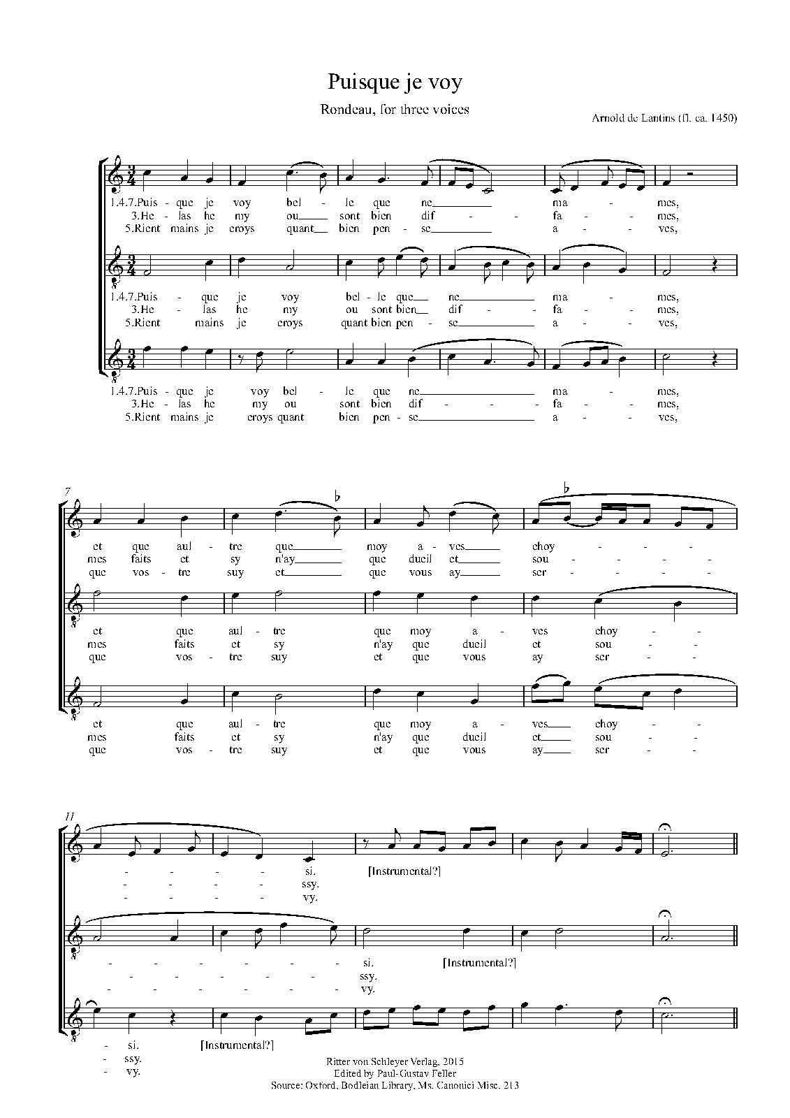 Puis que je voy (Lantins, Arnold de) IMSLP