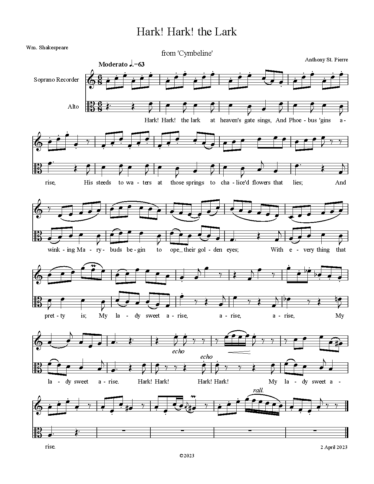 3 Shakespeare Songs for Countertenor & Recorder