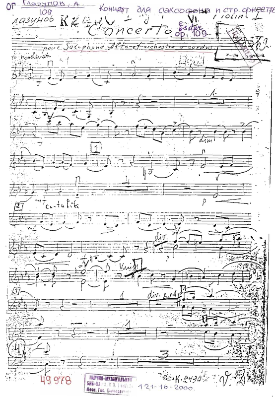Saxophone Concerto, Op.109 (Glazunov, Aleksandr) IMSLP Free Sheet