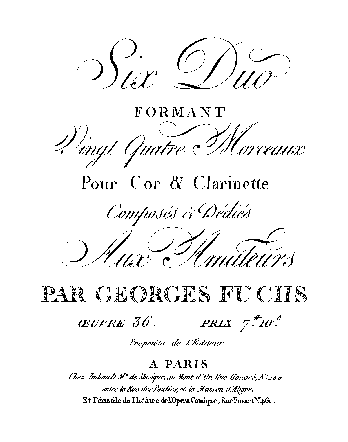 6 Duos formant vingt quatre morceaux, Op.36 (Fuchs, Georg Friedrich ...