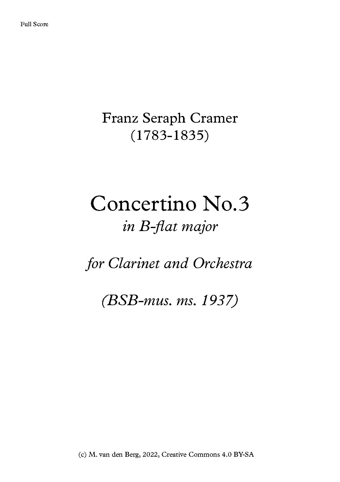 Clarinet Concertino In B-flat Major, IFC 3 (Cramer, Franz Seraph) - IMSLP