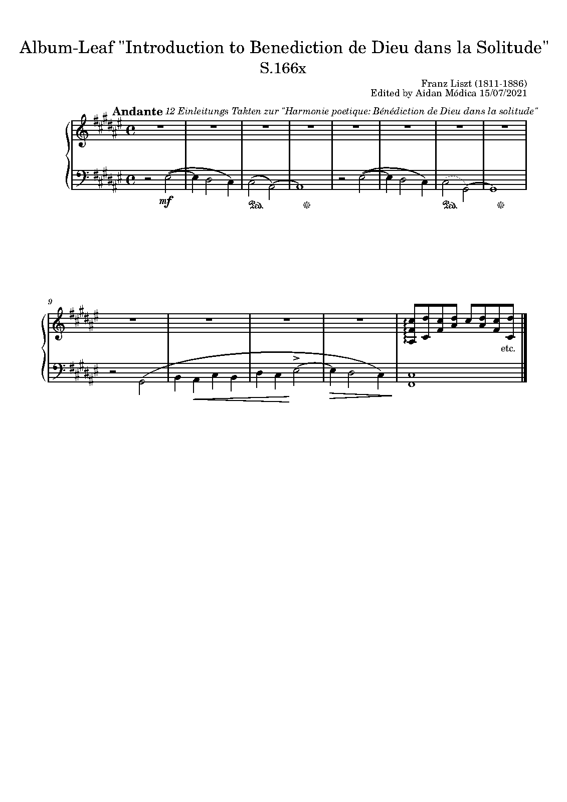 Album-Leaf '12 Einleitungs Takten zur Harmonie poetique: Bénédiction de Dieu dans la solitude', S.166x