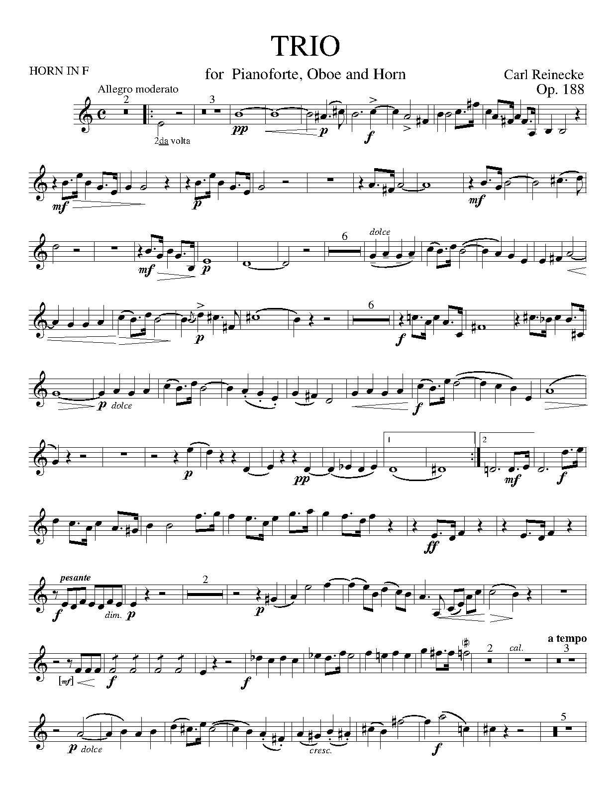 Trio for Piano, Oboe, and Horn, Op.188 (Reinecke, Carl) IMSLP Free
