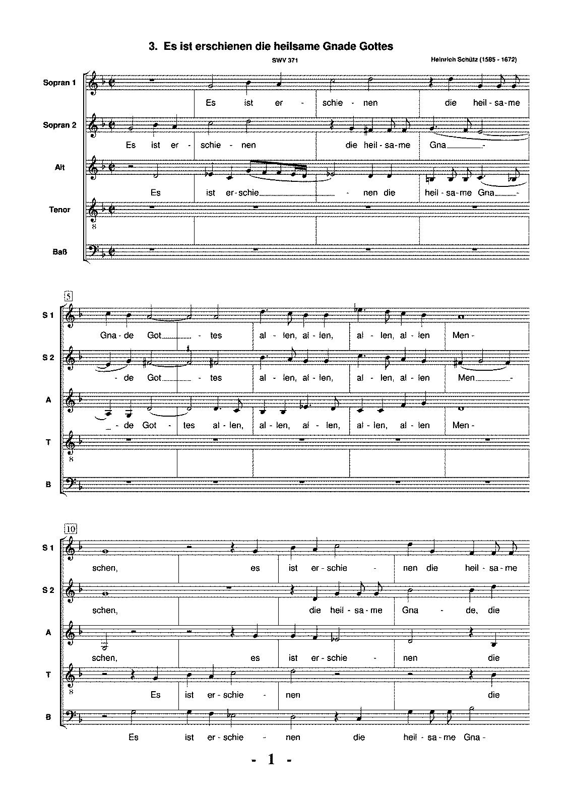 Es ist erschienen die heilsame Gnade Gottes allen Menschen, SWV 371 ...