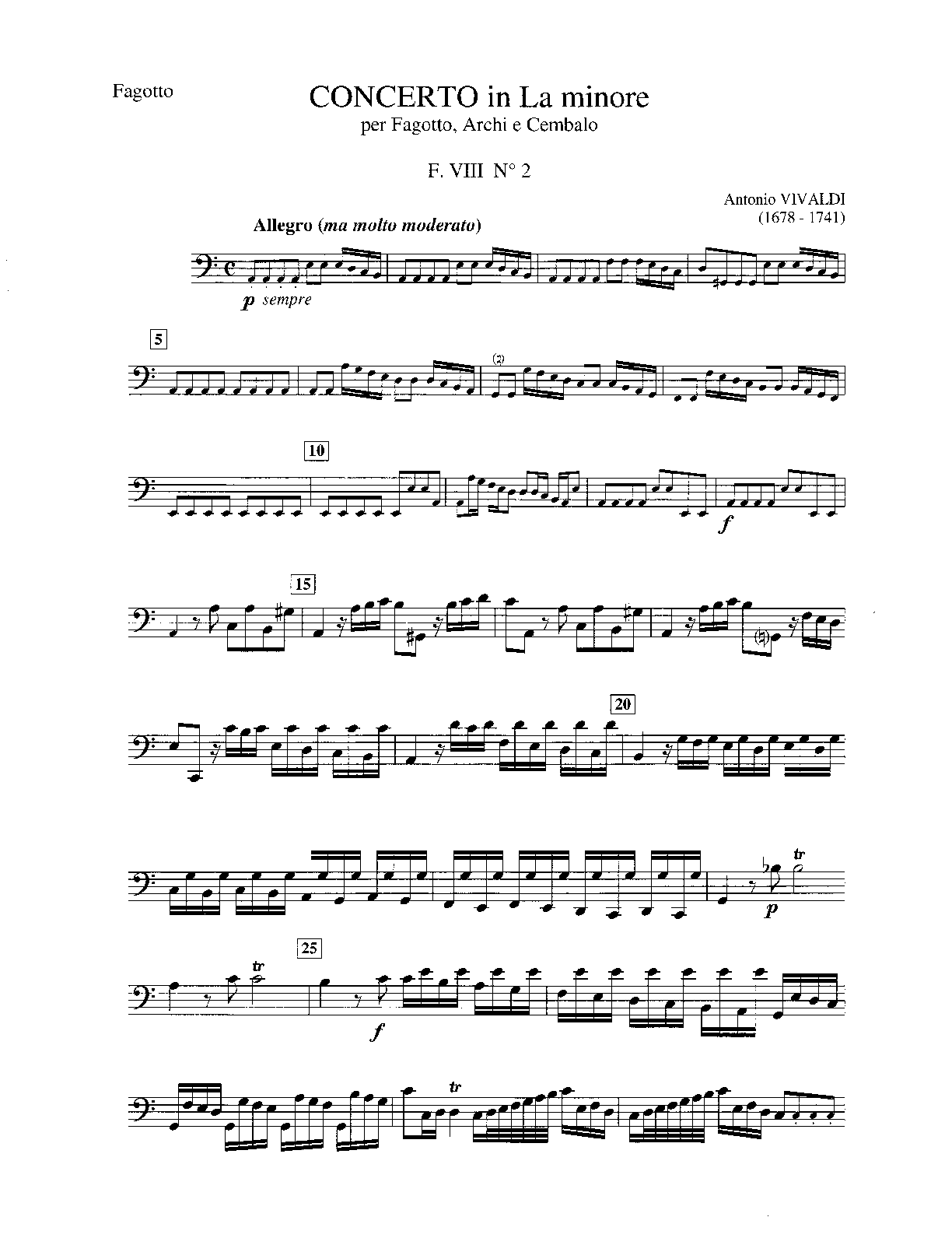 Bassoon Concerto in A minor, RV 498 (Vivaldi, Antonio) IMSLP Free Sheet Music PDF Download