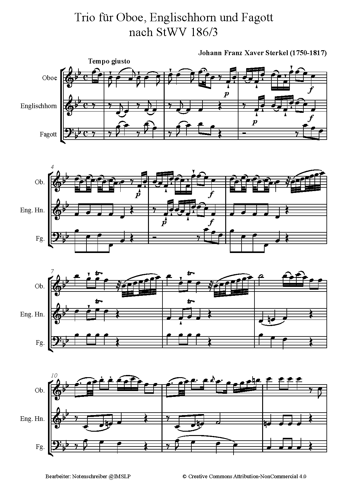 Trio for 2 Violins and Bass in A major, StWV 186∕3 (Sterkel, Johann