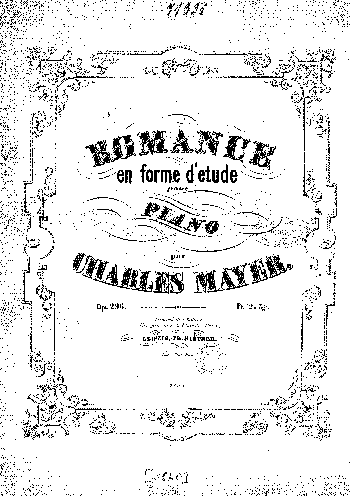 Romance En Forme D'étude, Op.296 (Mayer, Charles) - IMSLP