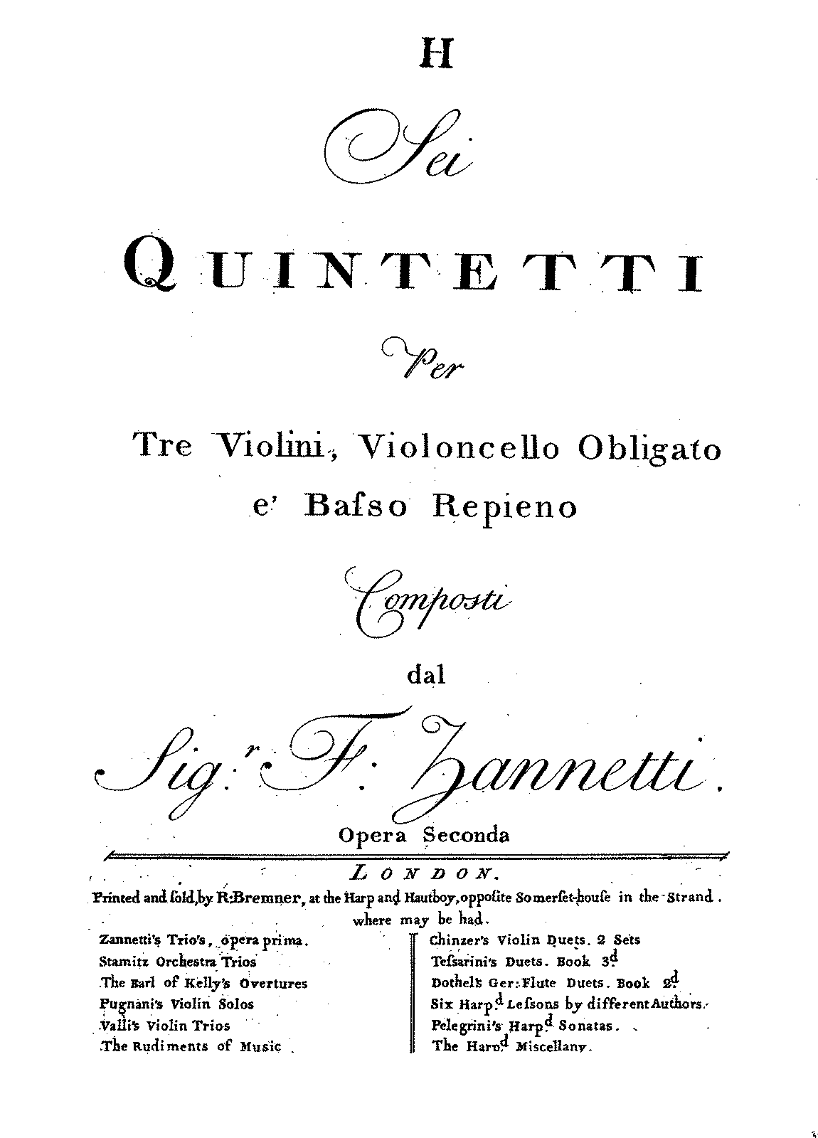 6 Quintets, Op.2 (Zannetti, Francesco) - IMSLP: Free Sheet Music PDF ...