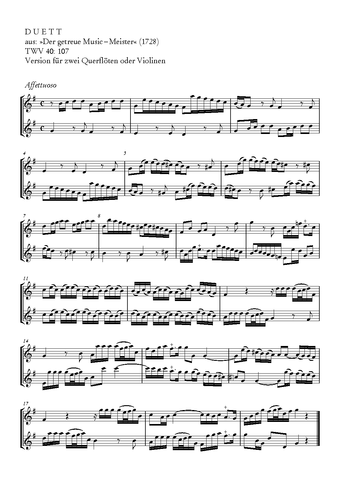 Duet for 2 Flutes, TWV 40107 (Telemann, Philipp) IMSLP Free
