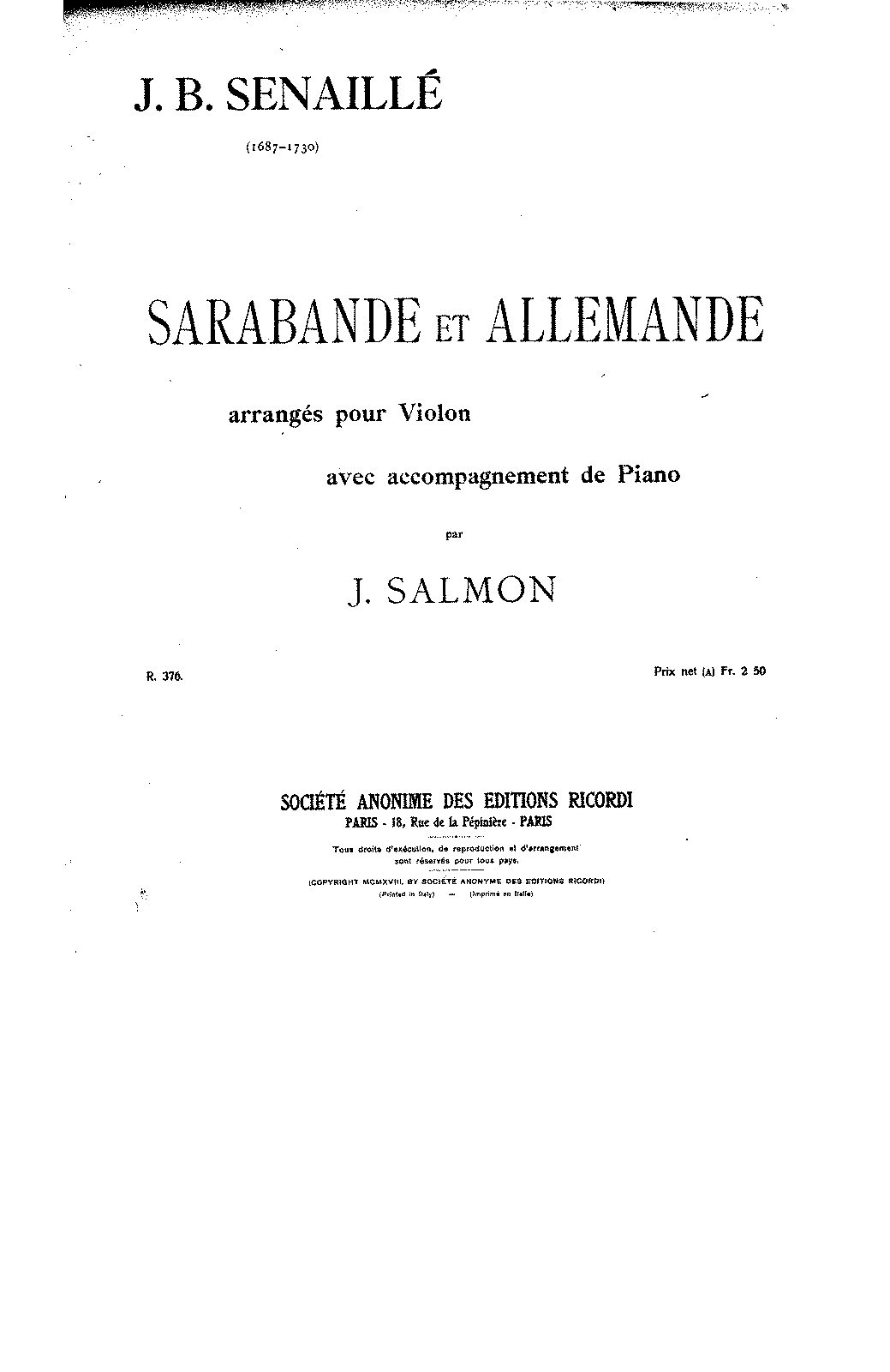 10 Violin Sonatas, Op.3 (Senaillé, Jean Baptiste) - IMSLP: Free Sheet ...