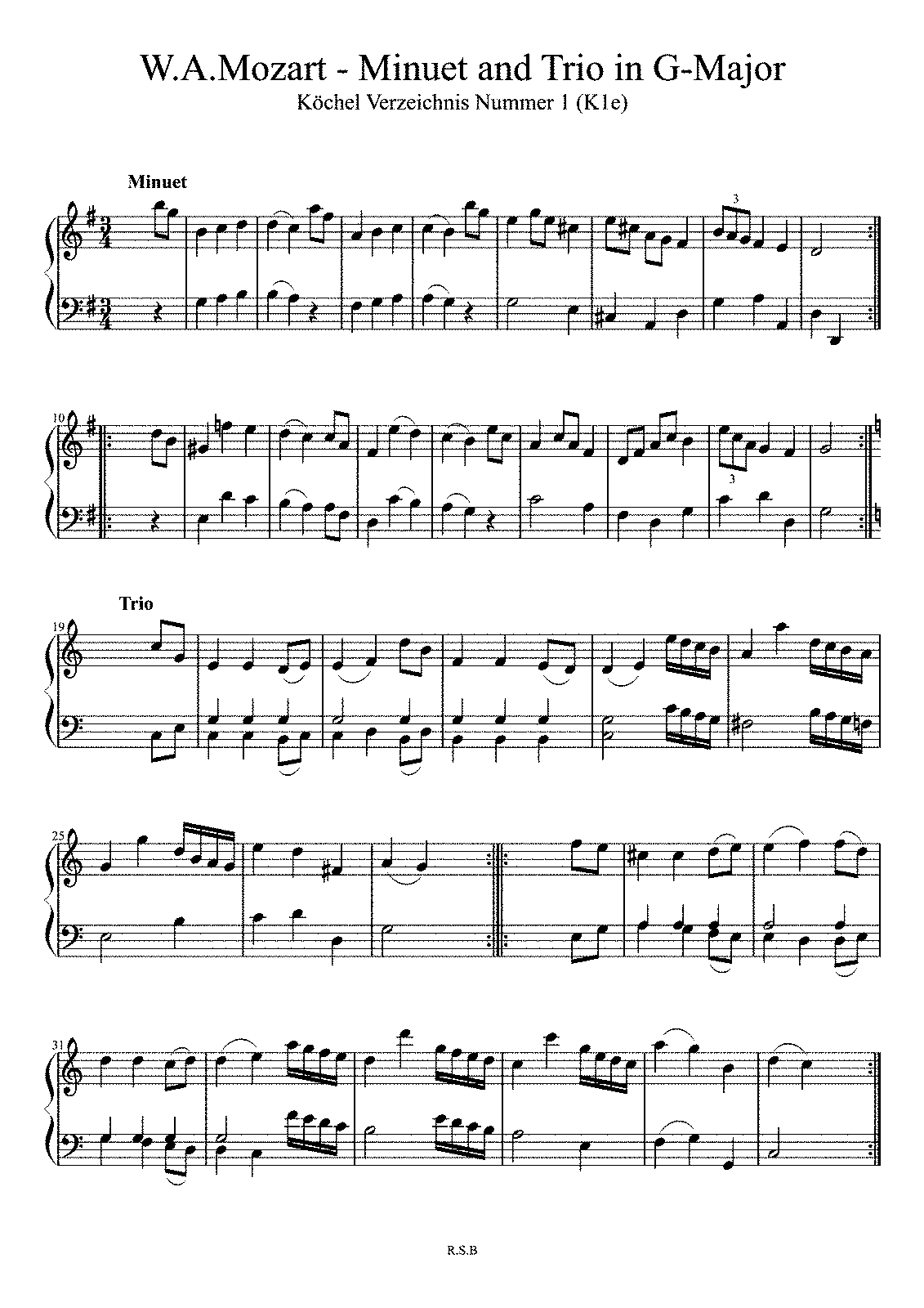 minuet in g sheet music