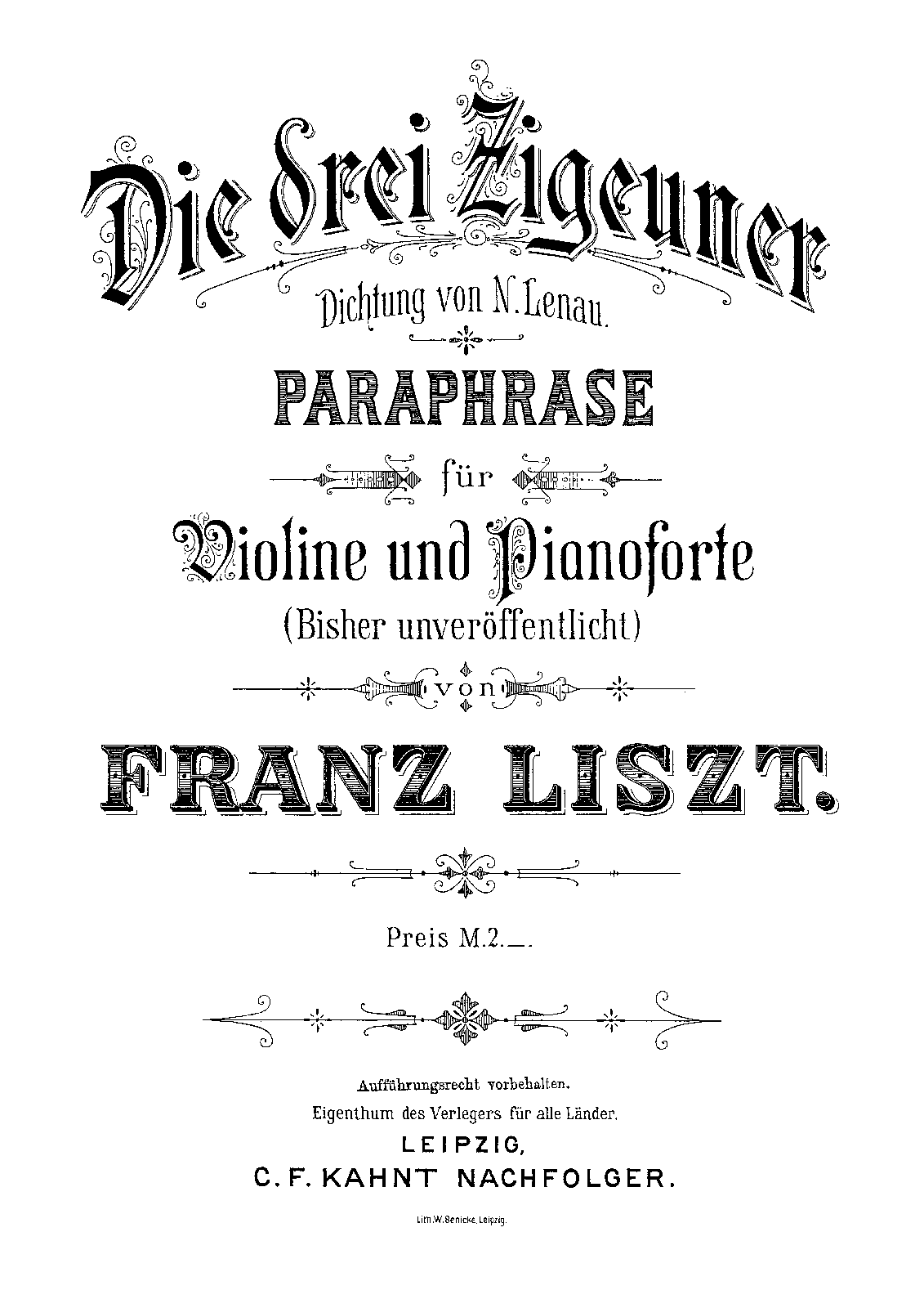 Die drei Zigeuner, Paraphrase for Violin and Piano
