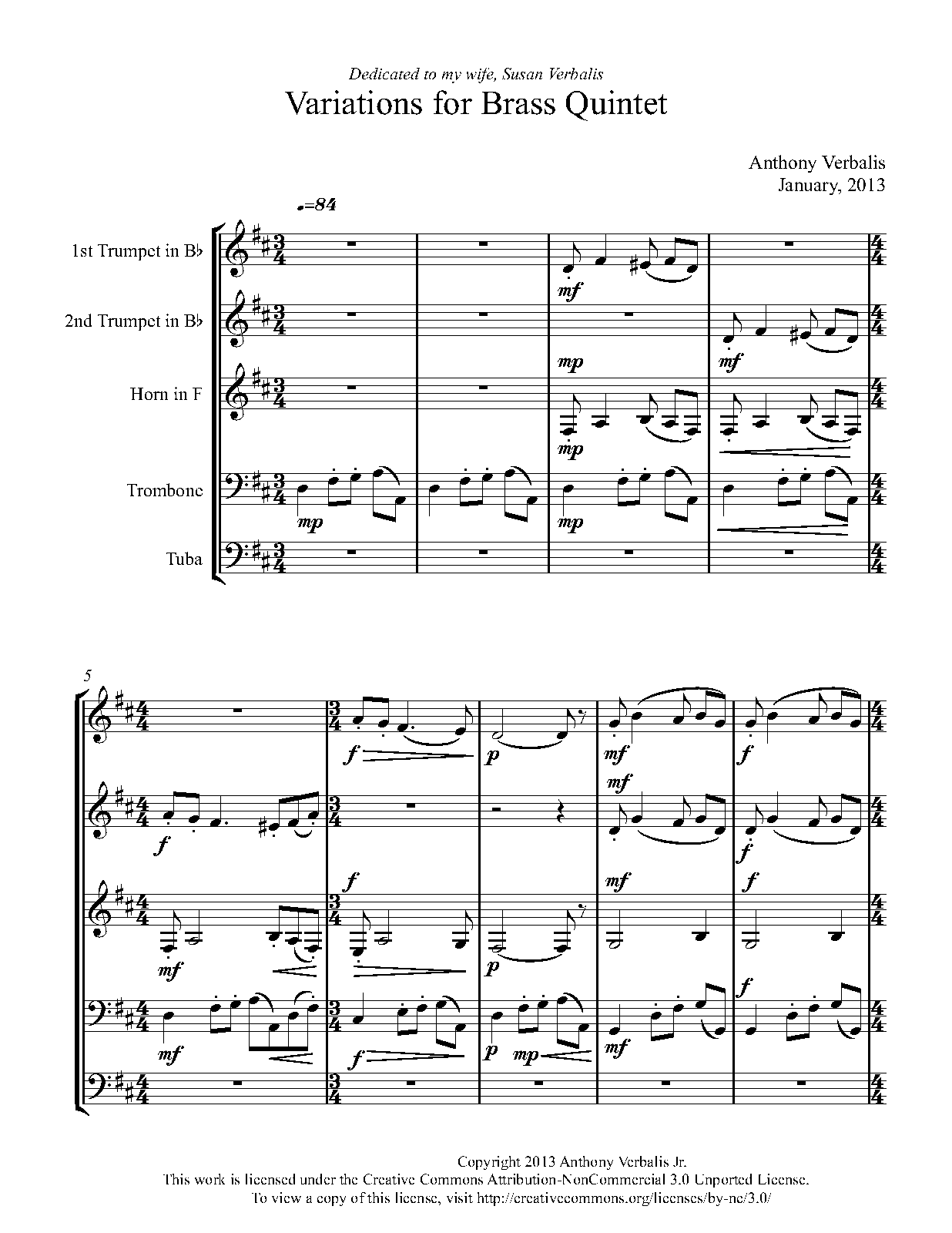 Variations for Brass Quintet (Verbalis, Anthony) IMSLP