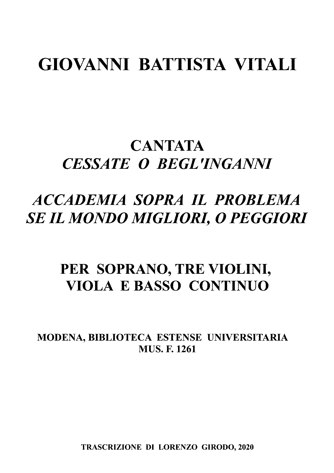 Cessate O Begli Ingegni (Vitali, Giovanni Battista) - IMSLP