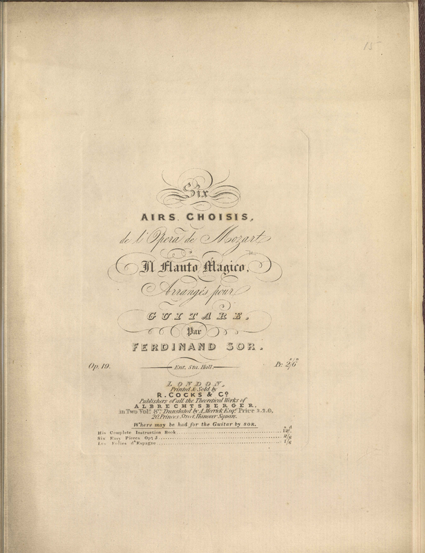 Six airs choisis de l'opera de Mozart: Il flauto magico