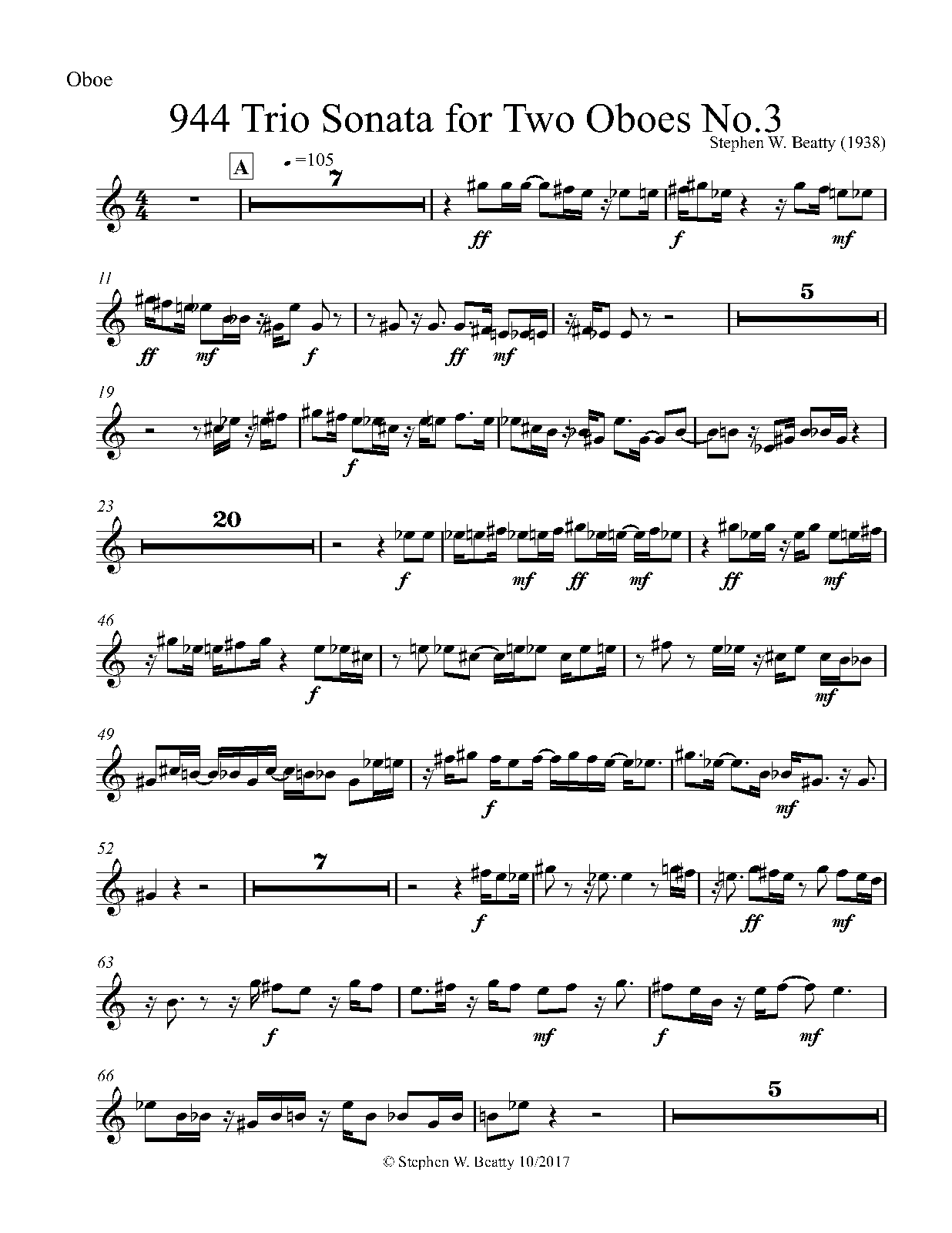 Trio Sonata for 2 Oboes, Cello and Harpsichord, Op.944 (Beatty, Stephen