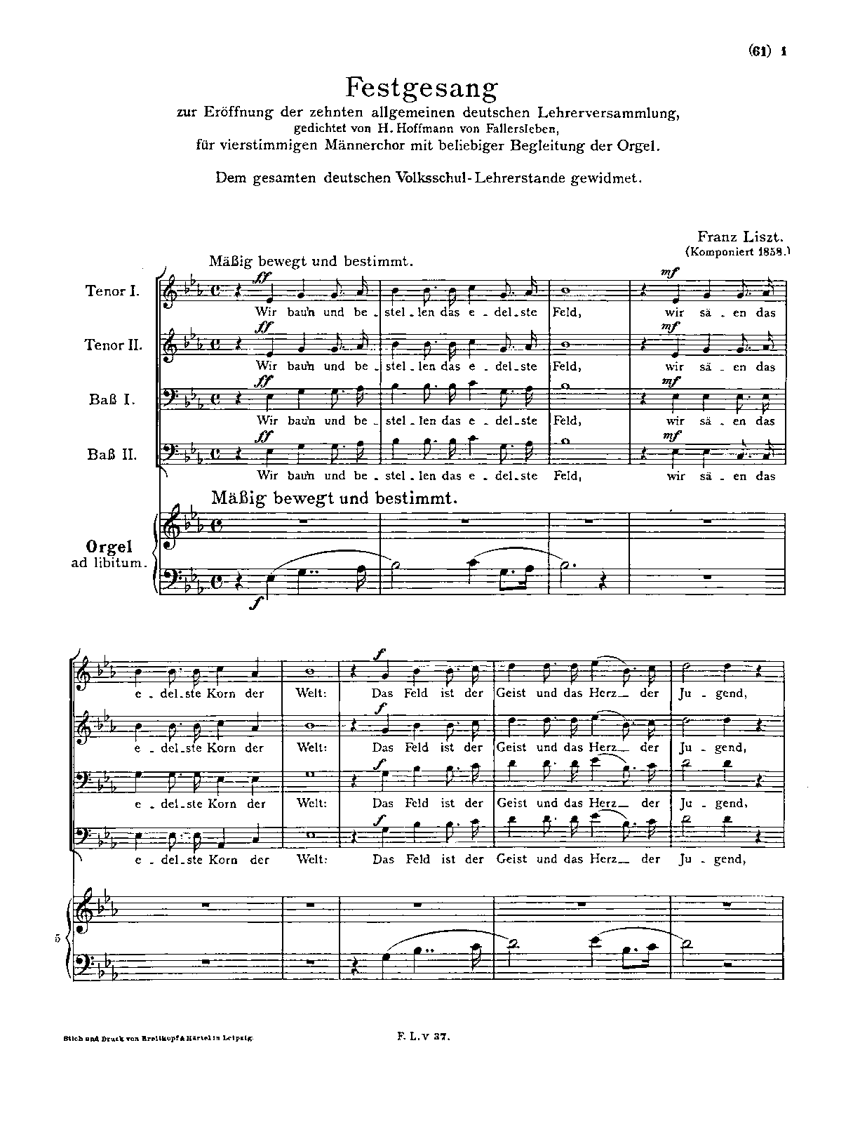 Festgesang zur Eröffnung der zehnten allgemeinen deutschen Lehrerversammlung