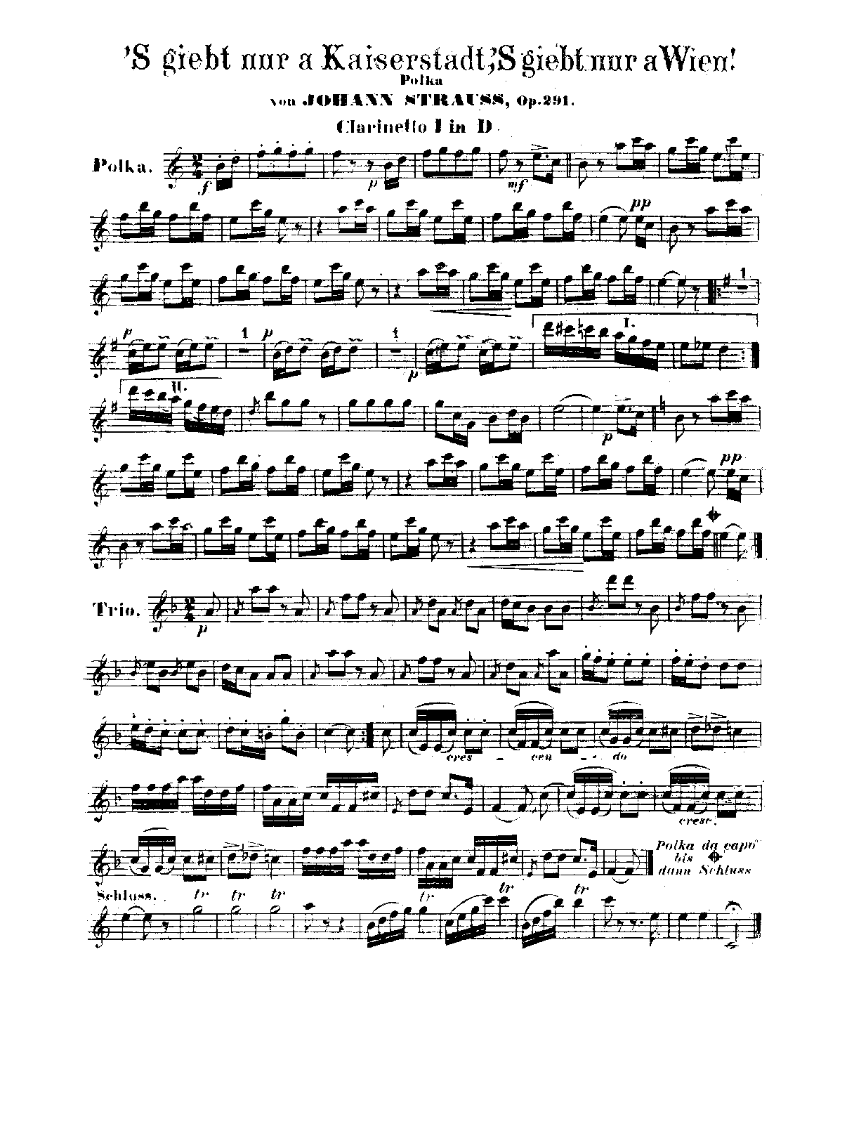 File:PMLP34313-Strauss Jr. 's gibt nur a Kaiserstadt, 's gibt nur a Wien!, Op.291 - Clarinet 1 (D), 2 (A).pdf