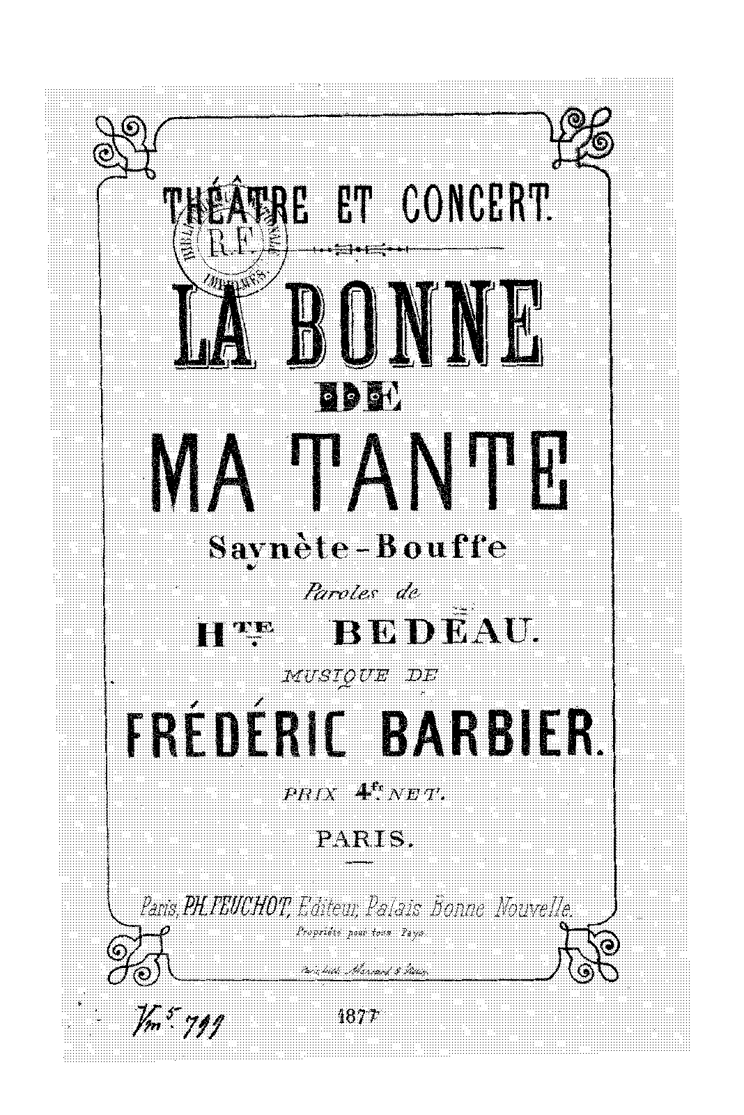 La Bonne De Ma Tante Barbier Frédéric Imslp