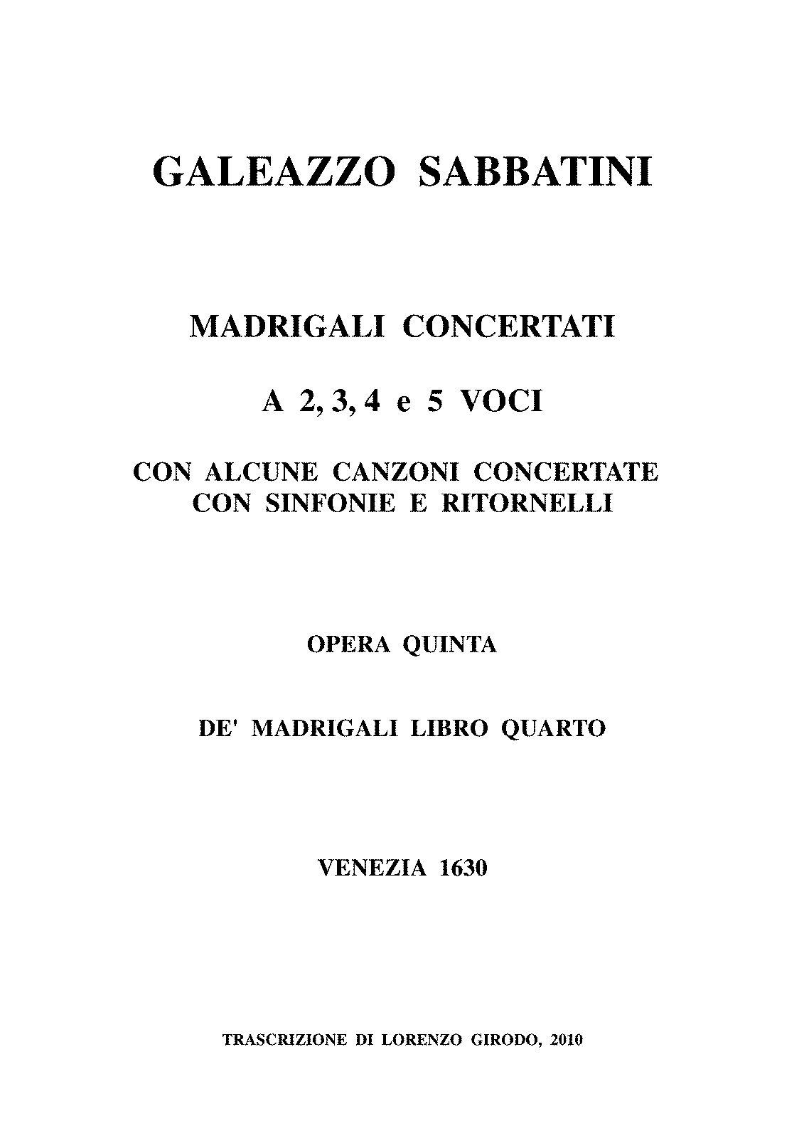 Madrigali Concertati, Op.5 (Sabbatini, Galeazzo) - IMSLP