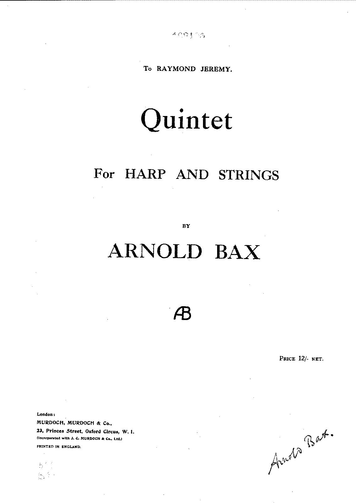 Quintet for Harp and Strings, GP 214 (Bax, Arnold) - IMSLP