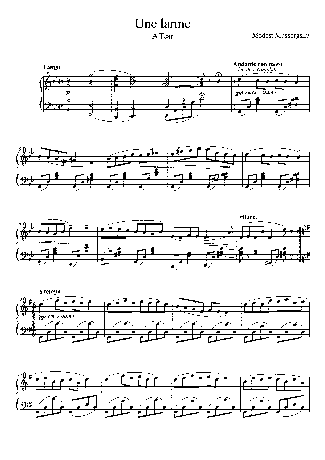 Мусоргский слеза Ноты для фортепиано