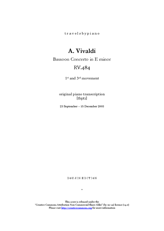 Bassoon Concerto in E minor, RV 484 (Vivaldi, Antonio) IMSLP Free