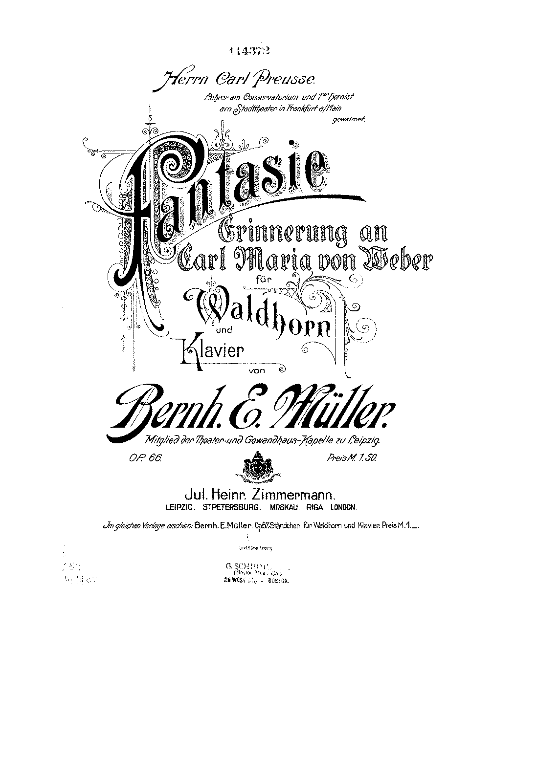 Erinnerung An Carl Maria Von Weber, Op.66 (müller, Bernhard Eduard) - Imslp