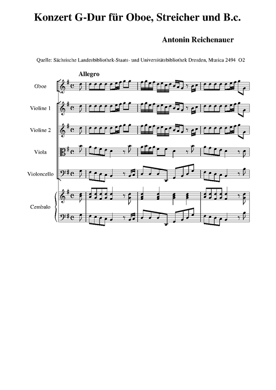 Oboe Concerto in G major (Reichenauer, Antonín) IMSLP
