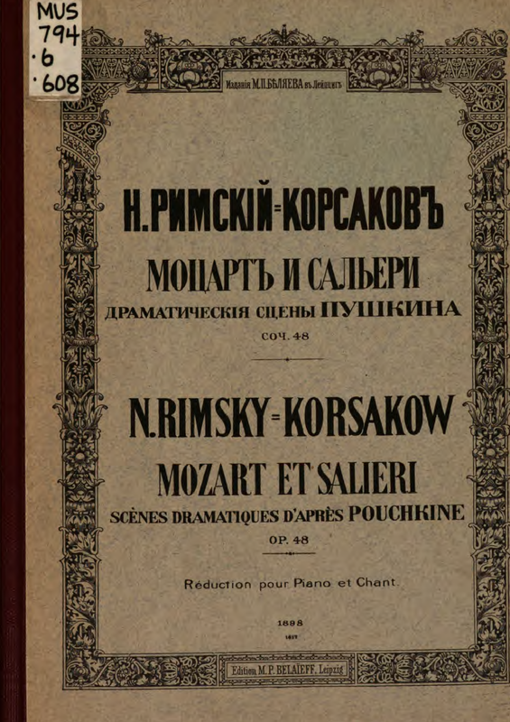 Mozart and Salieri, Op.48 (RimskyKorsakov, Nikolay) IMSLP Free Sheet Music PDF Download