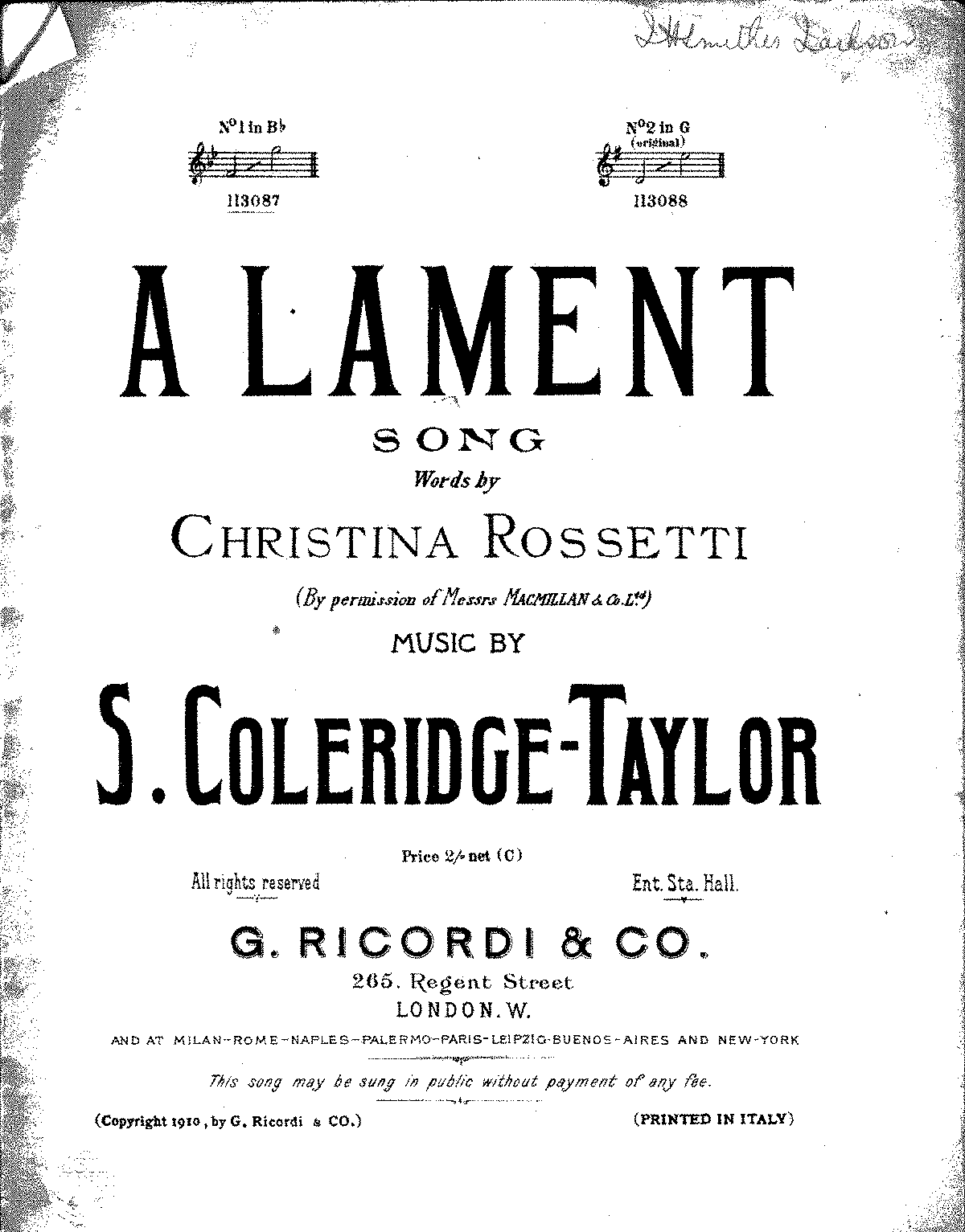 A Lament (Coleridge-Taylor, Samuel) - IMSLP