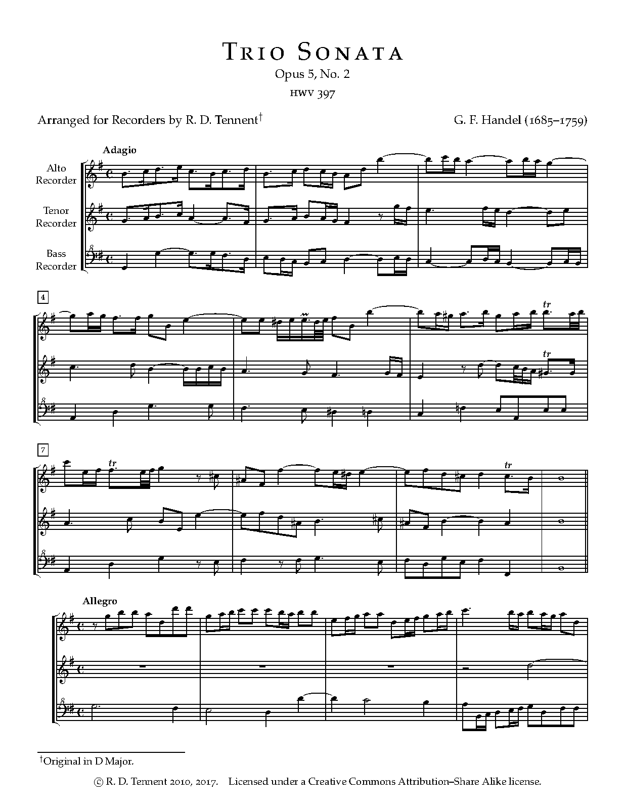 Trio Sonata in D major, HWV 397 (Handel, Frideric) IMSLP Free