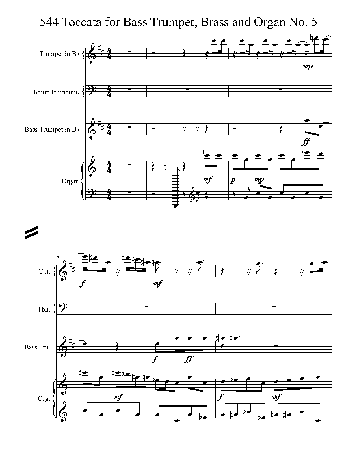 Toccata for 2 Trumpets, Trombone and Organ, Op.544 (Beatty, Stephen W