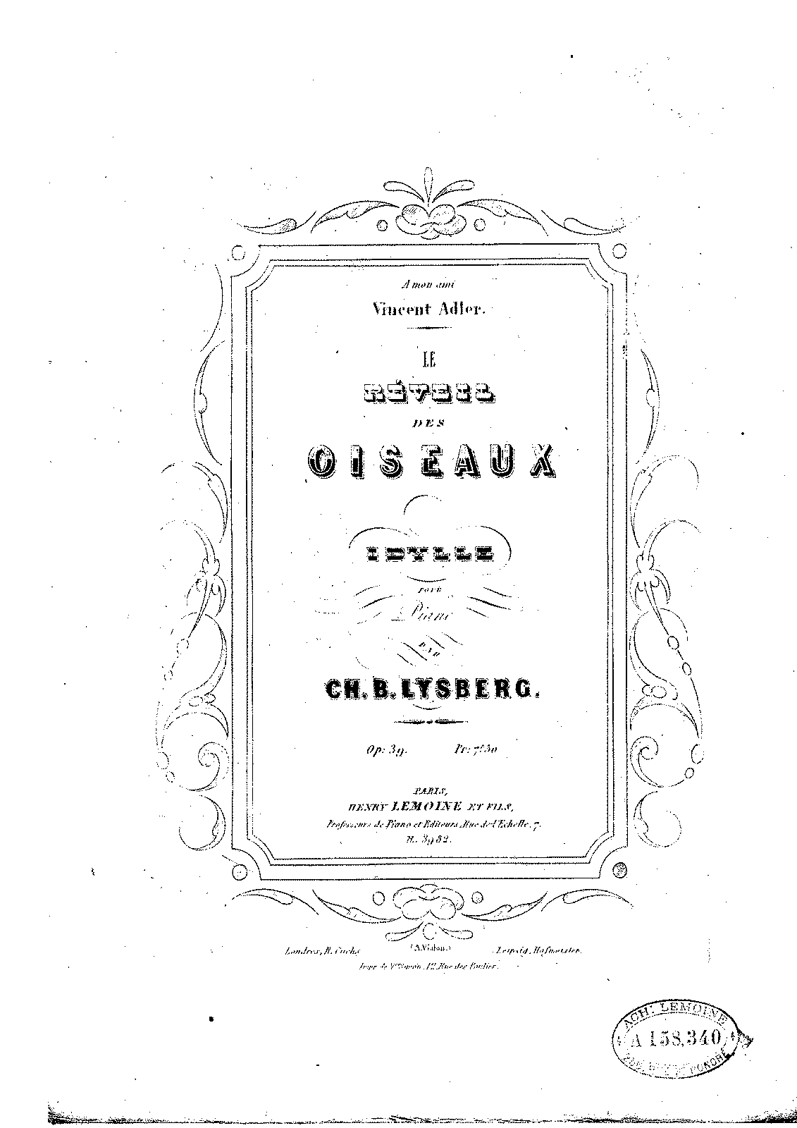 Le réveil des oiseaux, Op.39 (Bovy-Lysberg, Charles Samuel) - IMSLP