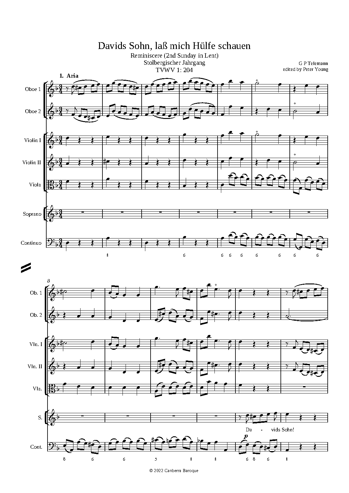 Davids Sohn, laß mich Hülfe schauen, TWV 1:204