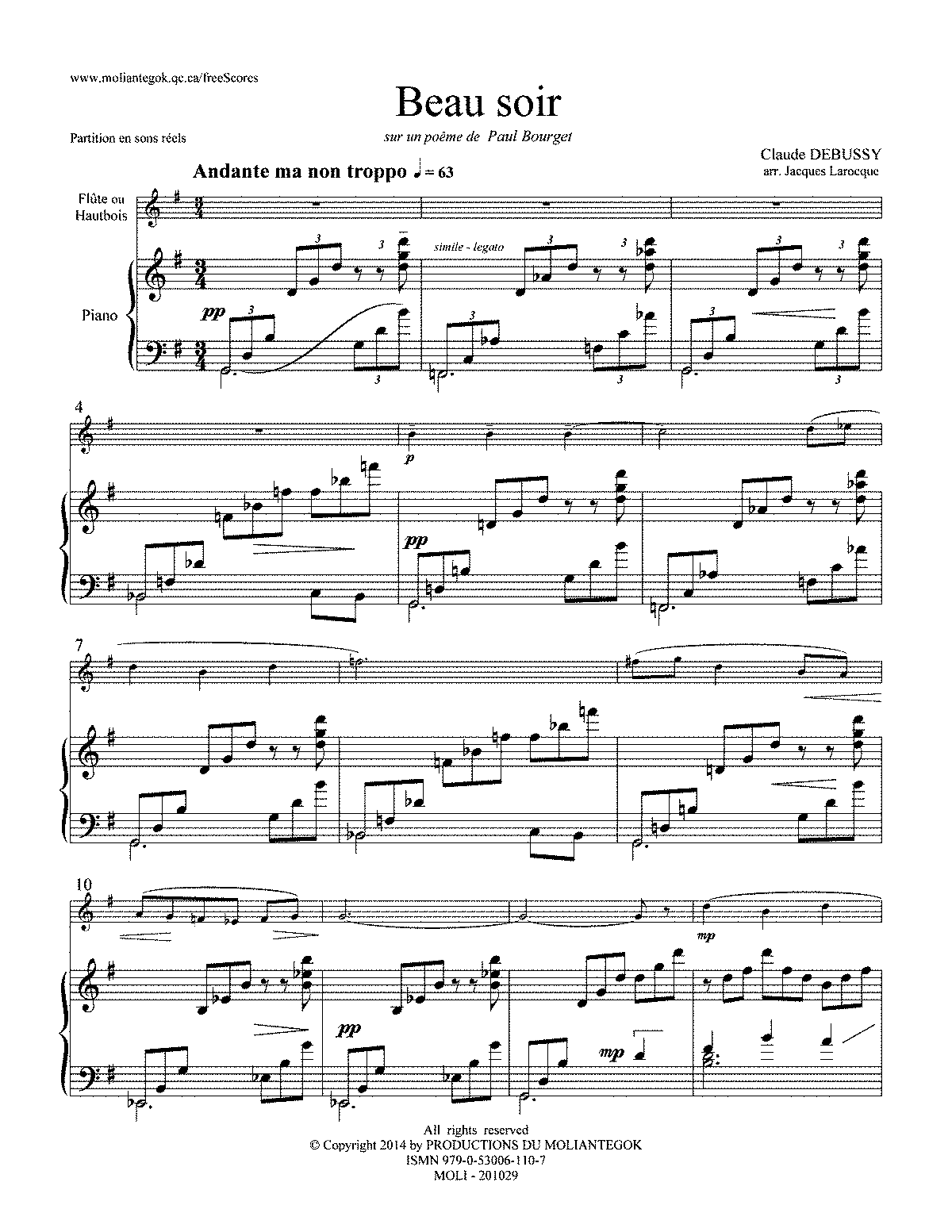 Beau Soir Debussy Claude Imslp Free Sheet Music Pdf Download 