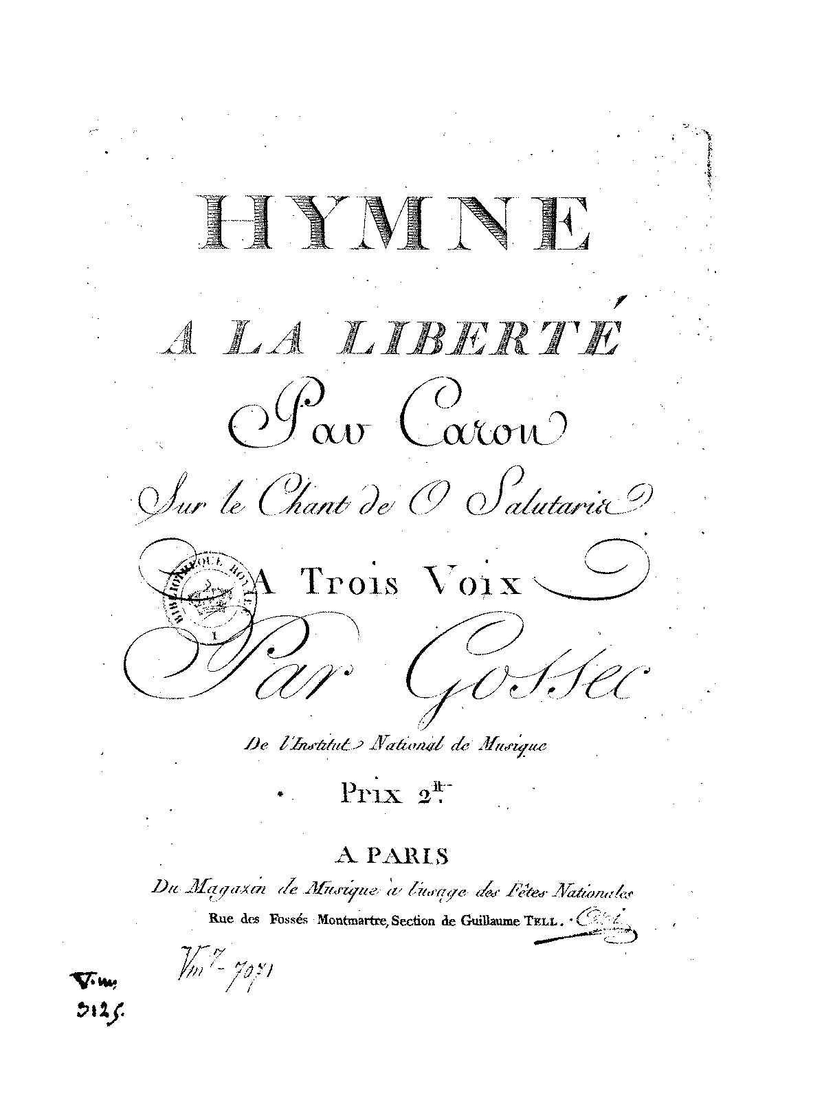 Hymne à La Liberté, RH 628 (Gossec, François Joseph) - IMSLP