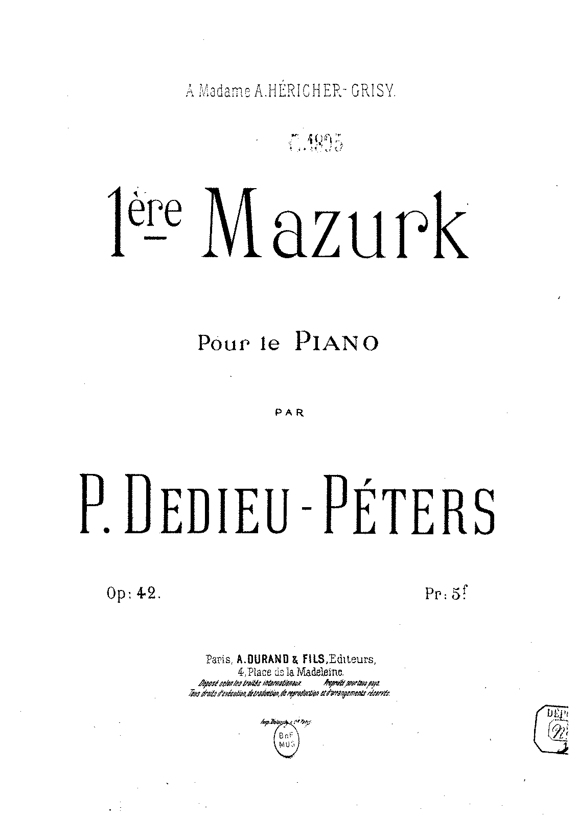 Mazurk No.1, Op.42 (Dedieu-Péters, Paul) - IMSLP