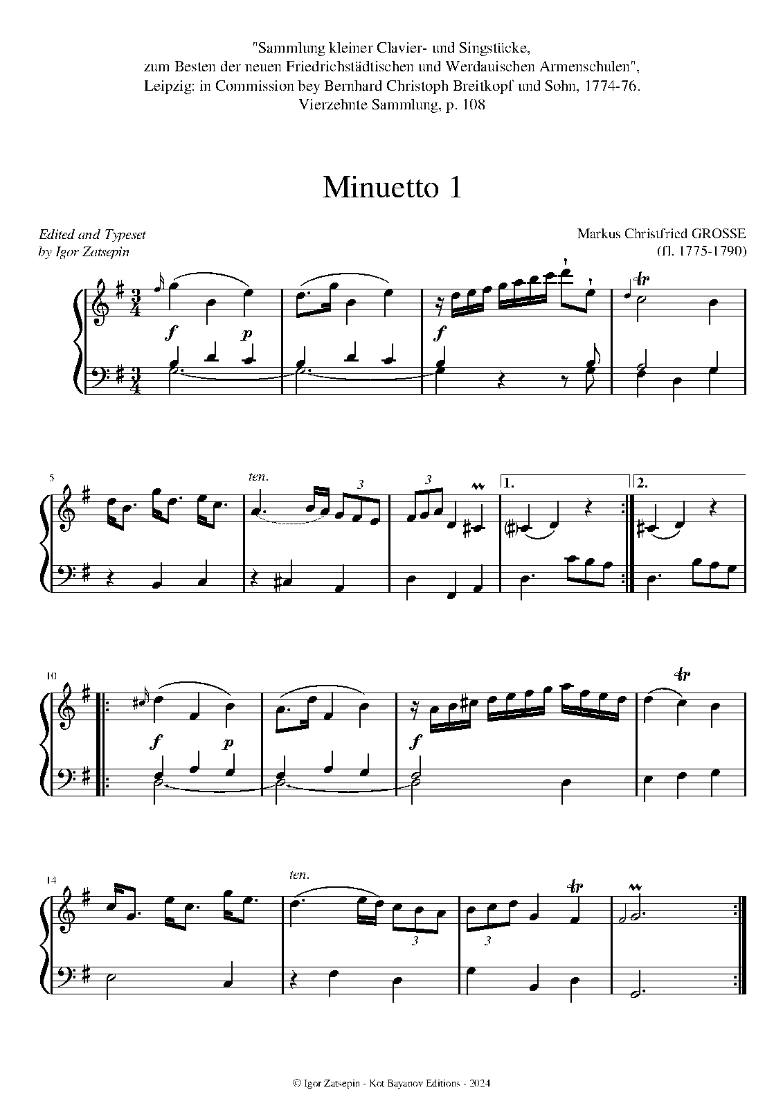2 Menuets in G major/G minor, Hiller's ''Sammlung...'', S.14, no.5
